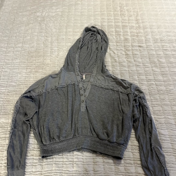 Free People Movement Womens Windy Meadow Hoodie Gray Snap Pockets Medium - Picture 8 of 9